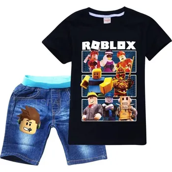 Letní set ROBLOX tričko krátký rukáv + džínové kraťasy (mix barev) Barva: Černá, Velikost: 110