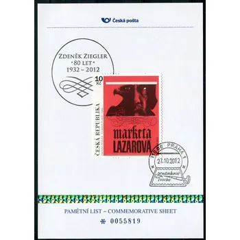 Poštovní známka Česká pošta (2012) PLZ 25 - Pamětní list - Praha1: Zdeněk Ziegler