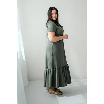 Dámské šaty Dámské bavlněné šaty s volánem LOREN dlouhé khaki - DBASLOKHXS