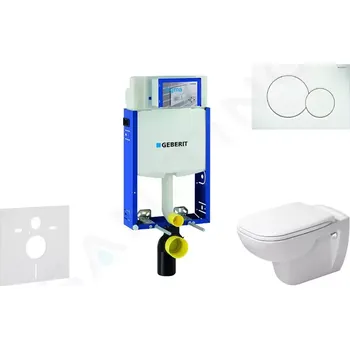 WC sada Geberit Kombifix Modul pro závěsné WC s tlačítkem Sigma01, alpská bílá + Duravit D-Code - WC a sedátko, Rimless, SoftClose, 110.302.00.5 NH1