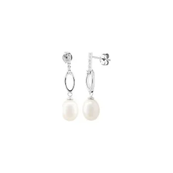 Náušnice Náušnice stříbrné Perla bílá na tyčince osázená zirkony