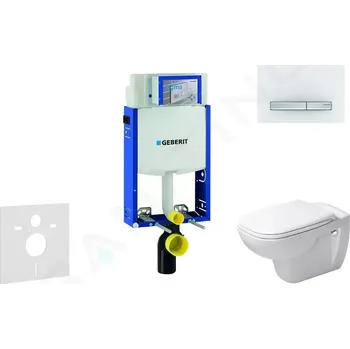 WC sada Geberit Kombifix Modul pro závěsné WC s tlačítkem Sigma50, alpská bílá + Duravit D-Code - WC a sedátko, Rimless, SoftClose, 110.302.00.5 NH8