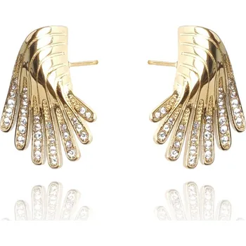 Náušnice Flamenco Mystique Náušnice ze zlatem plátované chirurgické oceli s cyrkonii, světlé zlato, 2 x 2,5 cm