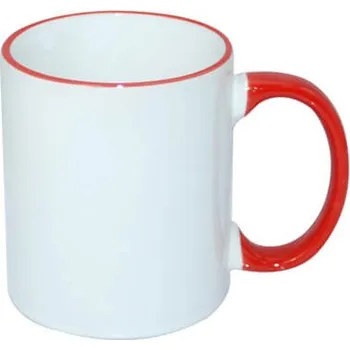 Bílý hrnek 330 ml ECO s barevným uchem a lemem - červený sublimace termotransfer