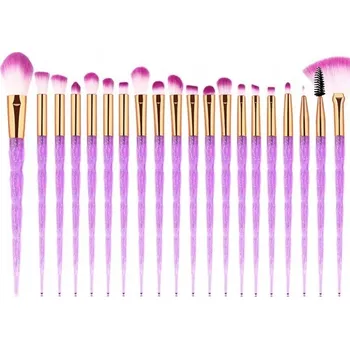 Kosmetický štětec Flamenco Mystique Sada 20 štětců na líčení s měděnou čepičkou a průhlednými rukojetmi s třpytkami, syntetické materiál