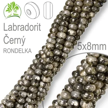 Korálky RONDELKA z minerálů Labradorit Černý polodrahokam. Velikost pr.8x5mm. Balení 15Ks.