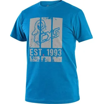 CXS Tričko WILDER, krátký rukáv, potisk logo, azurově modrá, vel. 2XL