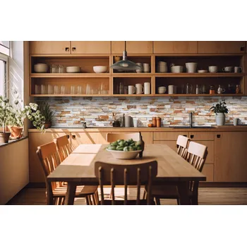 Fototapeta DIMEX | Fototapeta do kuchyně Přírodní kamenná zeď KI-420-303 | 420 x 60 cm | krémová, béžová, hnědá + Samolepicí fototapeta za kuchyňskou linku DIMEX Přírodní kamenná zeď v šíři 420 cm