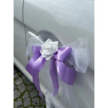 Svatební dekorace Mašle na auto růže lila 2ks