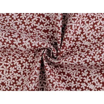 Bavlněná metráž / imitace lnu hrubší, květy, barva 1 červená tmavá