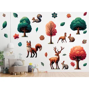 Samolepící dekorace Listnaté stromy se zvířátky samolepky na zeď arch 75 x 54 cm