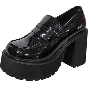 Dámské lodičky Lakované loafers na podpatku Barva: Černá, Velikost: 40