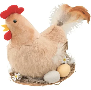 Velikonoční dekorace Slepička plyšová hnědá 19 cm