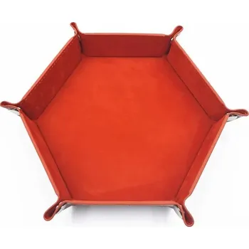 Skládací hexagonální kostkový podnos z PU kůže - Oranžová červená