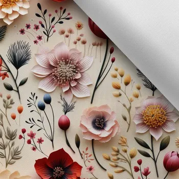 Látka s potiskem nepromokavý polyester TD/NS 3D květiny Selena