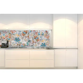 Tapeta DIMEX | Fototapeta do kuchyně Květinová italská freska KI-180-212 | 180 x 60 cm | vícebarevná, béžová + Samolepicí fototapeta za kuchyňskou linku DIMEX Květinová italská freska v šíři 180 cm