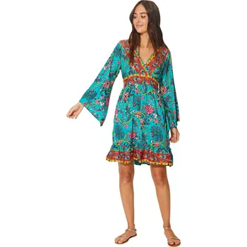 Dámské šaty ETNO Letní Šaty LEONE modré květované Barva: Modrá, Velikost: L/XL