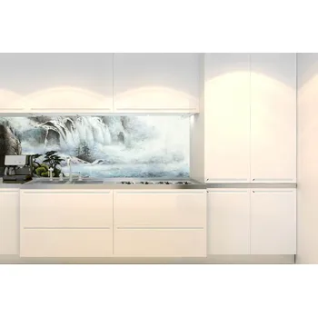 Tapeta DIMEX | Fototapeta do kuchyně Malba vodopádu KI-180-190 | 180 x 60 cm | bílá, šedá, modrá + Samolepicí fototapeta za kuchyňskou linku DIMEX Malba vodopádu v šíři 180 cm