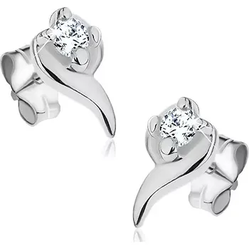 Náušnice Stříbrné náušnice 925 - polovina srdíčka se zirkonem a paličkami