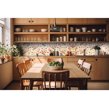 Fototapeta DIMEX | Fototapeta do kuchyně Růžičky KI-420-177 | 420 x 60 cm | růžová, meruňková, zelená + Samolepicí fototapeta za kuchyňskou linku DIMEX Růžičky v šíři 420 cm