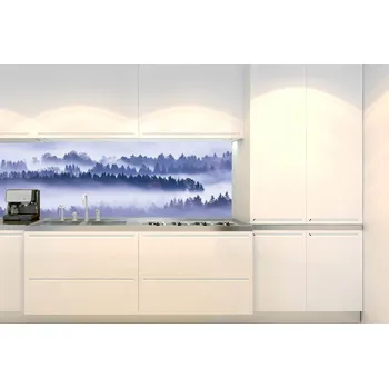 Tapeta DIMEX | Fototapeta do kuchyně Mlha mezi stromy KI-180-195 | 180 x 60 cm | šedá, modrá, černá + Samolepicí fototapeta za kuchyňskou linku DIMEX Mlha mezi stromy v šíři 180 cm