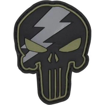 Nášivka 101. INC Nášivka lebka s bleskem Punisher 3D PVC velcro Thunder Green