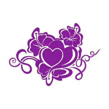 Samolepící dekorace SAMOLEPKA Květina dekor 048 pravá ibišek a srdce (14 - fialová) NA AUTO, NÁLEPKA, FÓLIE, POLEP, TUNING, VLASTNÍ TEXT, TISK, AUTOSAMOLEPKY.cz, POLEPY, OBRÁZEK, LOGO, SAMOLEPKY