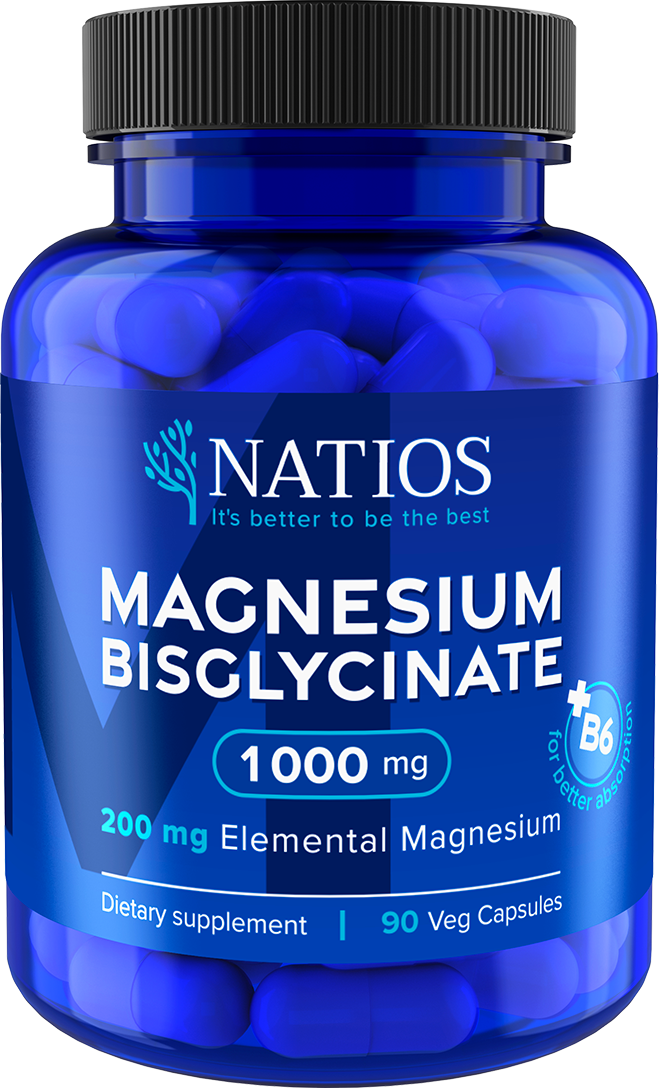NATIOS Magnesium Bisglycinate 1000 mg + B6, 90 veg. kapslí, (elem. hořčík 200 mg)
