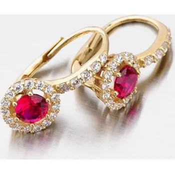 Náušnice Dámské náušnice žluté zlato 585 zirkon s rubín a 663P-120283-Č