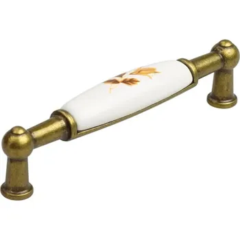 Nábytkové kování Interex design Úchytka LUNAS DUO / Staromosaz - hnědý květinový motiv 96 mm