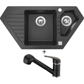 Granitový dřez Granitový dřez SET Sinks BRAVO 850.1 granblack + Laveo DAGA BLG 769D černá