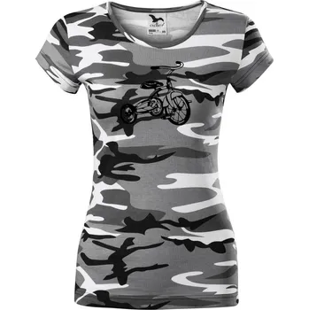 Dámské tričko Tříkolka dětská - Dámské maskáčové triko - XS ( Šedý maskáč )