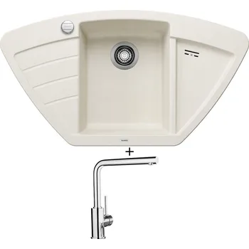 Granitový dřez Granitový dřez SET Blanco ZIA 9 E bílá soft + excentrické ovládání + Blanco MILA chrom 519414