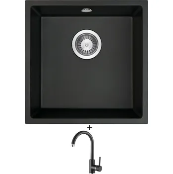 Granitový dřez Granitový dřez SET Deante CORDA ZQA G10A černá metalická + Aquastone AQ 5561 černá metalická