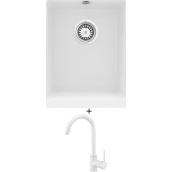 Granitový dřez Granitový dřez SET Deante CORDA ZQA A10B bílá + Deante NEMEZJA BEN A62M bílá