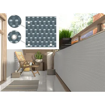 Krycí plachta Balkonová ratanová zástěna s očky MALMO, tmavě šedá/světle šedá, výška 90 cm šířka různé rozměry 1300 g/m2 MyBestHome Rozměr: 90x100 cm