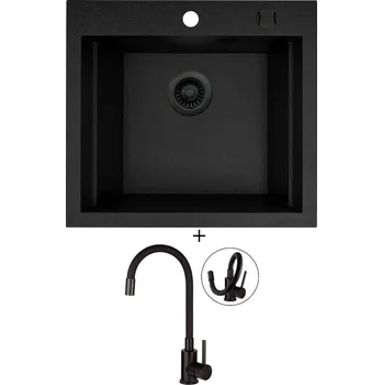 Granitový dřez Granitový dřez SET Pyramis SIROS (57x51,5) 1B černá edice + Deante NEO LUNO BOC N72M černá matná