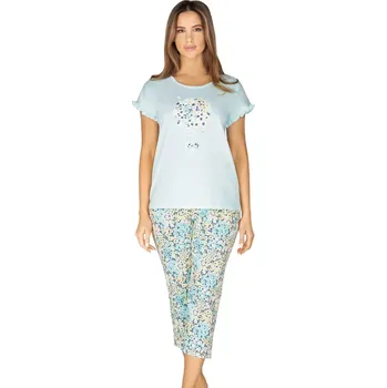 Dámské noční prádlo Dámské vzorované pyžamo s obrázkem 983/23 REGINA Barva/Velikost: tyrkys světlá / M