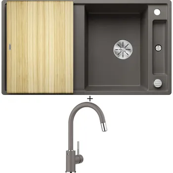 Granitový dřez Granitový dřez SET Blanco AXIA III 5 S šedá vulkán s excentrem + dřevěná krájecí deska 527223 + Blanco MIDA-S šedá vulkán 526967