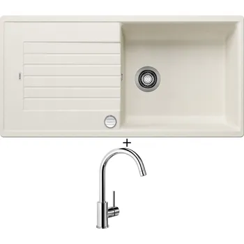 Kuchyňský dřez Granitový dřez SET Blanco ZIA XL 6 S bílá soft + excentrické ovládání + Blanco MIDA chrom 517742