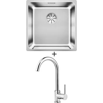 Dřez pod desku SET Blanco SOLIS 400-U nerez kartáčovaný 526117 + Deante ASTER 062 M chrom