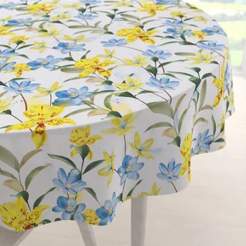 ubrus Teflonový kulatý ubrus TF-081 Žluto-modré lilie na bílém Ø 60 cm
