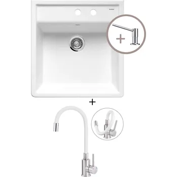 Dávkovač mýdla Keramický dřez SET Blanco PANOR 60 zářivě bílá lesklá 514501 + dávkovač TORRE chrom + Deante NEO LUNO BOC W720 nerez