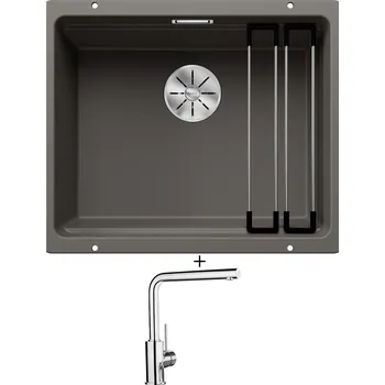 Granitový dřez Dřez pod desku SET Blanco ETAGON 500-U šedá vulkán 527258 + Blanco MILA chrom 519414
