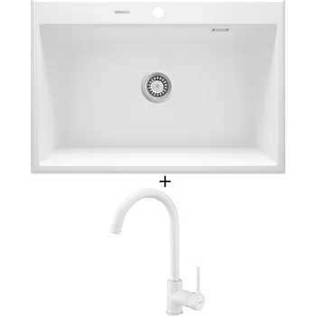 Granitový dřez Granitový dřez SET Deante ERIDAN ZQE A103 bílá + Deante NEMEZJA BEN A62M bílá