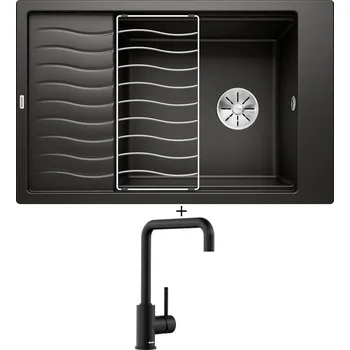 Granitový dřez SET Blanco ELON XL 6 S černá 525883 + odkapová mřížka + Blanco MILI černá matná 526665