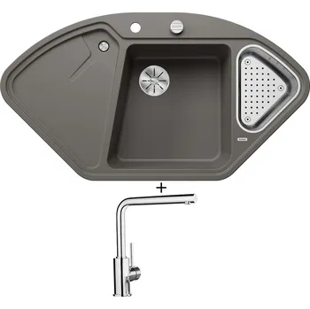 Granitový dřez Granitový dřez SET Blanco DELTA II šedá vulkán s excentrem 527238 + Blanco MILA chrom 519414