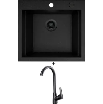 Granitový dřez SET Pyramis SIROS (57x51,5) 1B černá edice + Deante NEO BORO BMO N62M černá matná