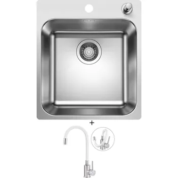 Kuchyňský dřez Nerezový dřez SET Blanco SUPRA 400-IF/A R12 nerez kartáčovaný s táhlem 526353 + Deante NEO LUNO BOC W720 nerez