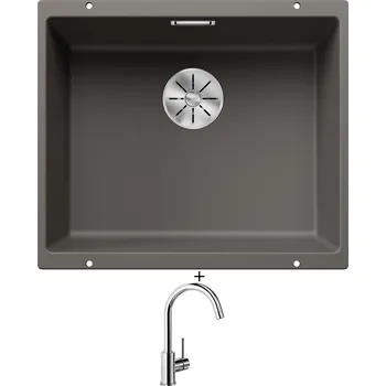 Granitový dřez Dřez pod desku SET Blanco SUBLINE 500 U šedá vulkán 527353 + Blanco MIDA chrom 517742